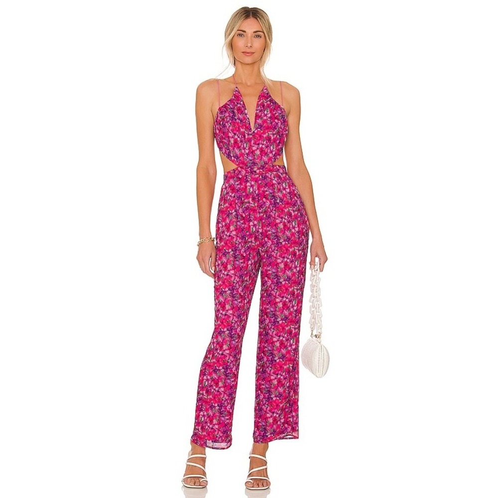 Lovers and Friends Makena Jumpsuit Pink Floral‎ Cutout Halter Straight Leg S